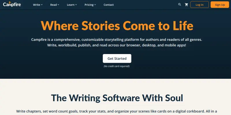 Campfire Writing screenshot